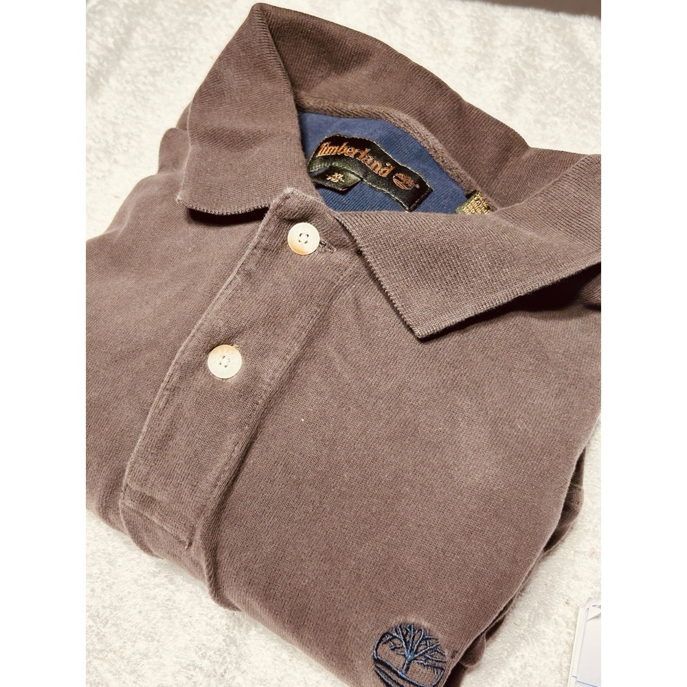 Vintage 90s Timberland Long Sleeve Polo Shirt XL Brown Made in HK Perfect RARE